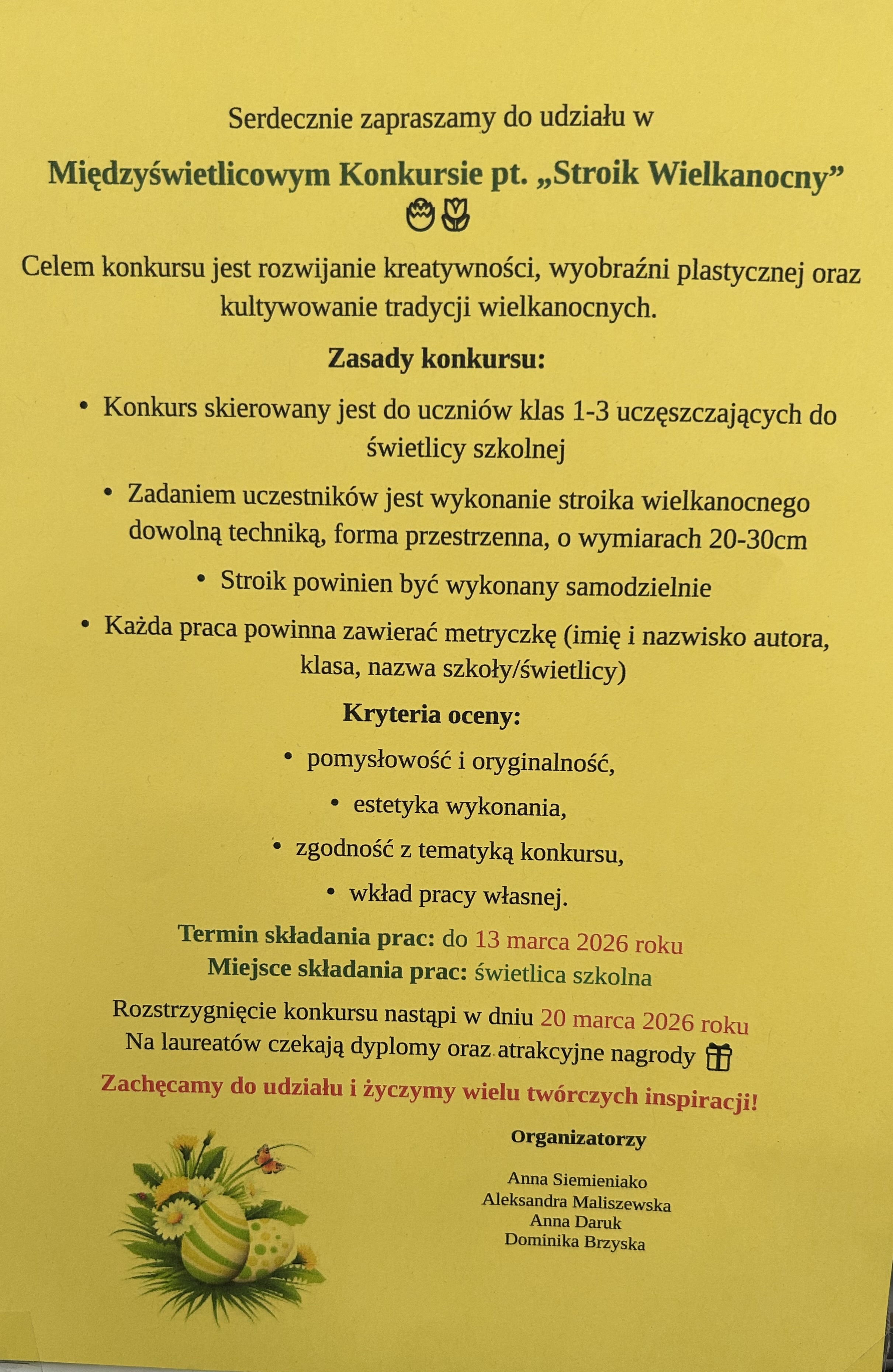 Między świetlicowy konkurs ''Stroik Wielkanocny''