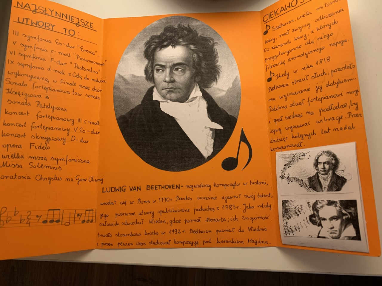 Uczniowie klas szóstych przygotowali lapbooki o Ludwigu van Beethovenie